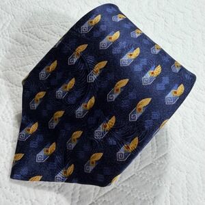 Robert Talbott Best of Class Mens 100% Silk Tie Navy Blue Gold Abstract USA Made